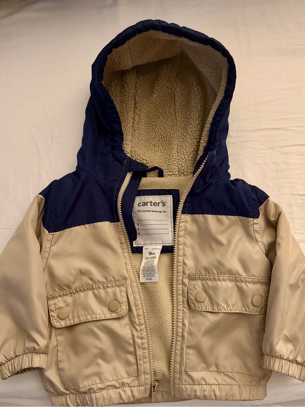 Carter's Navy and Beige Hooded Puffer Jacket